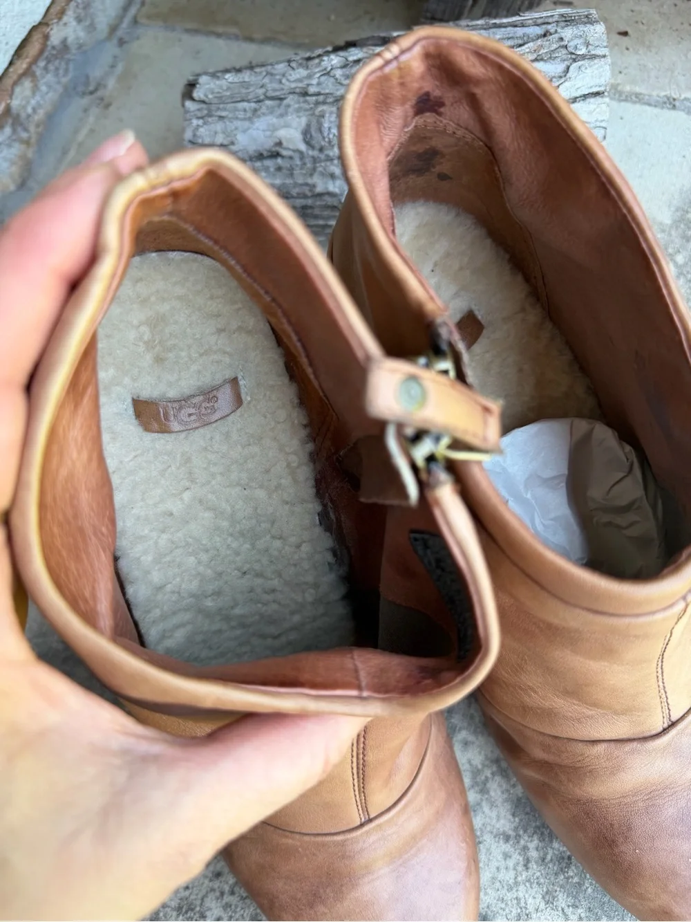 UGG Tan Leather Carmine Wedge Ankle Boots Sz-8.5. N.